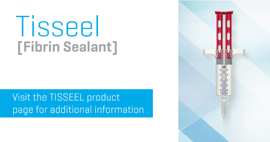 Image of Tisseel in applicator next to Tisseel logo