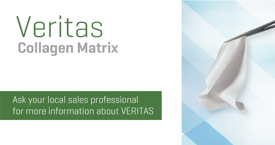 Image of Veritas held with forceps next to the Veritas logo